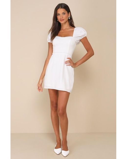 Lulus White Adorable Poise Pearl Puff Sleeve Mini Dress
