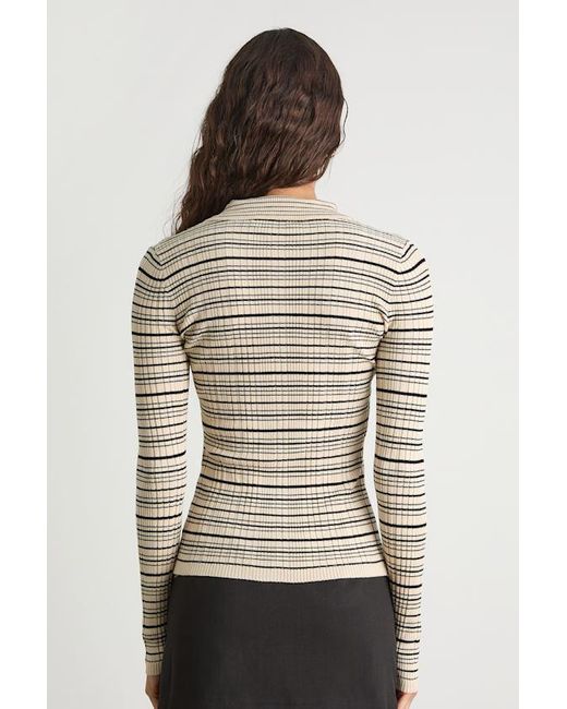 Lulus Black Lucie Cream And Striped Button-Up Sweater Top