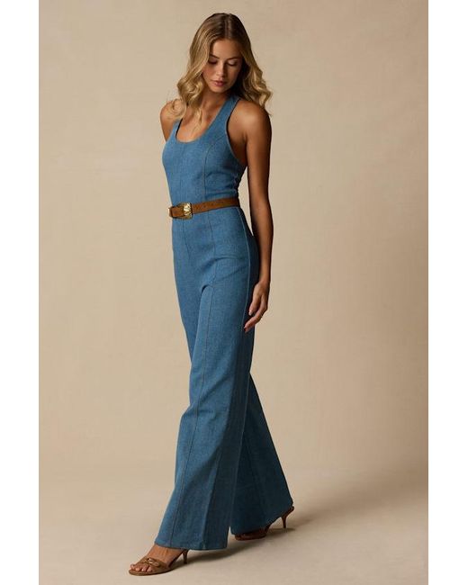 Lulus Blue Bowie Medium Wash Denim Wide-Leg Jumpsuit