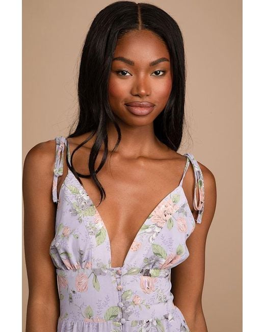 Lulus Brown Everlasting Sight Floral Print Tie-Strap Midi Dress