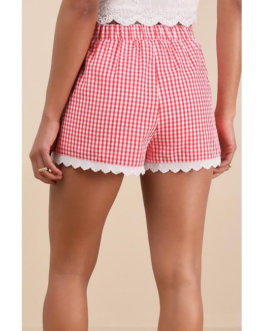 Lulus Pink Marija Gingham Scalloped Shorts