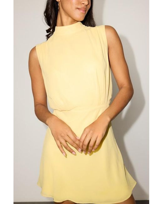 Lulus Yellow Classic Elegance Chiffon Sleeveless Mock Neck Mini Dress