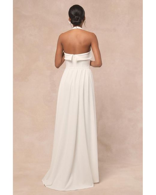 Lulus Natural Telia Halter Basque Waist Maxi Dress