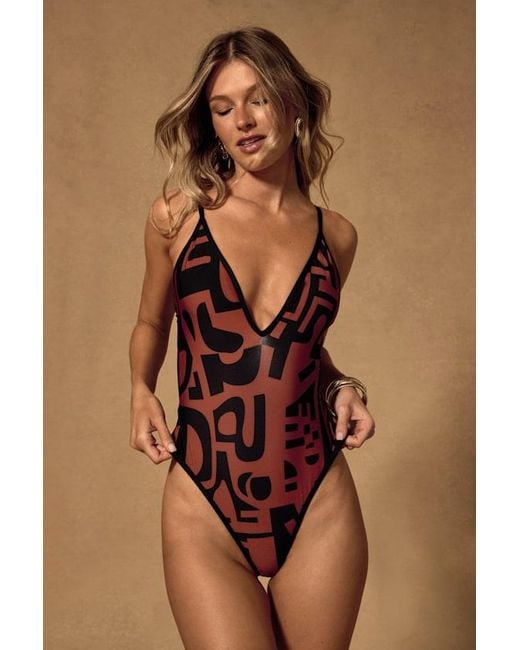 Lulus Brown Aruba And Abstract Print One-Piece Swimsuit