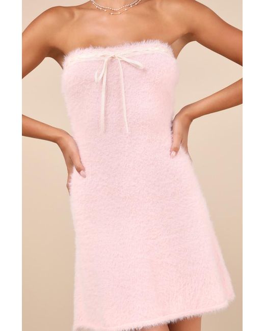 Lulus Pink Dynamic Sweetheart Eyelash Knit Mini Dress & Shrug Set