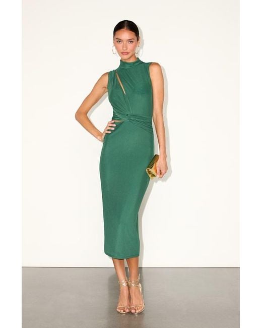 Lulus Green Kamara Mesh Cutout Knotted Midi Dress