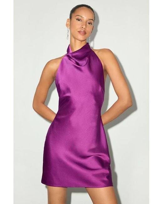 Lulus Purple Gorgeous Endeavor Satin Halter Mini Slip Dress
