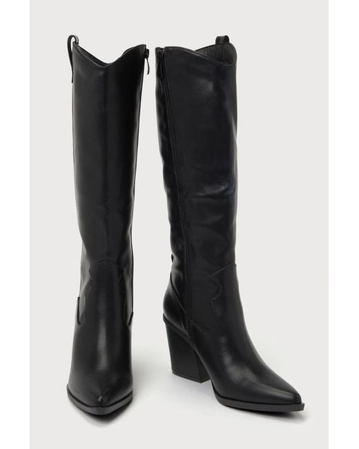 Lulus Black Rauland Pointed-Toe Knee-High Western Boots