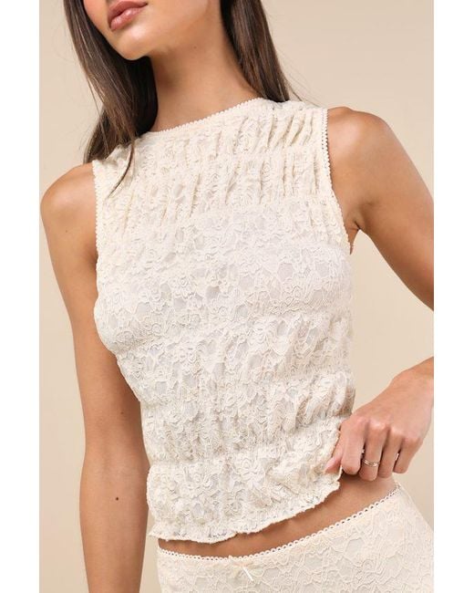 Nia Natural Wes Cream Lace Smocked Tank Top