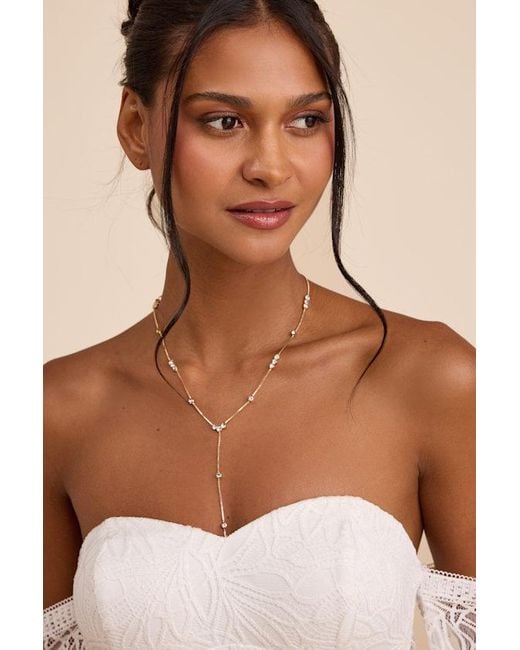 Lulus Brown Troya Rhinestone Lariat Necklace