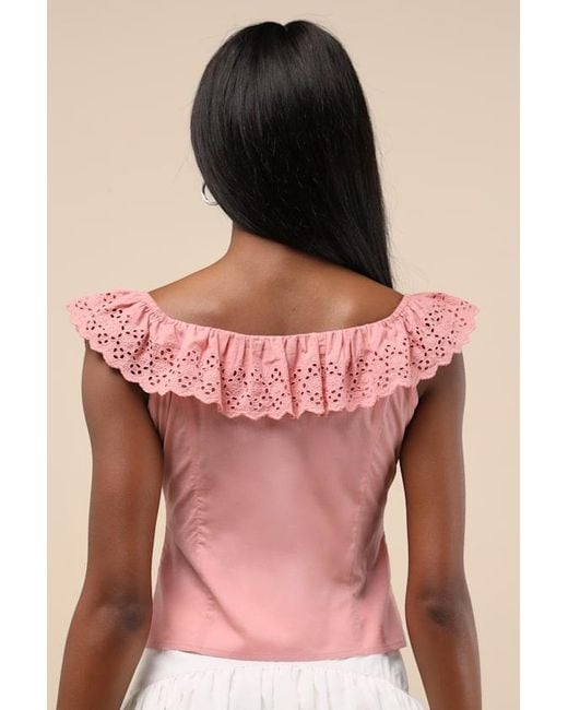 Lulus Pink Alesana Eyelet Embroidered Button-Front Top