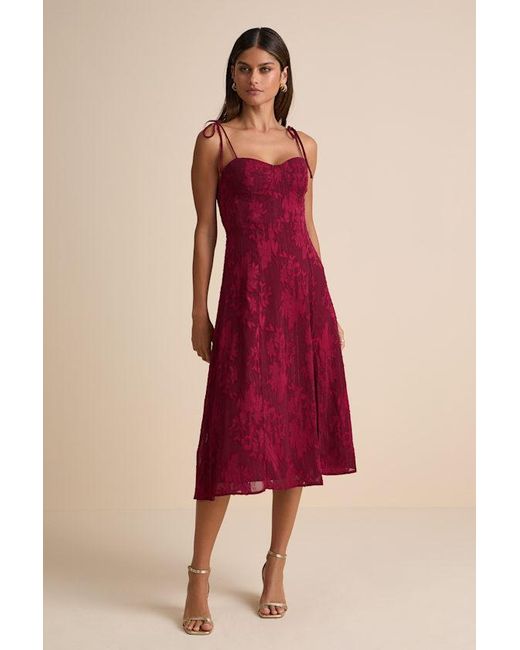 Lulus Red Loveliest Looks Floral Jacquard Tie-Strap Midi Dress