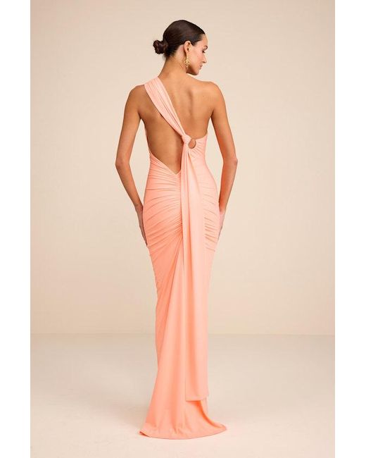 Lulus Women's Natural Cressida Slinky Knit One-Shoulder Mermaid Maxi Dress