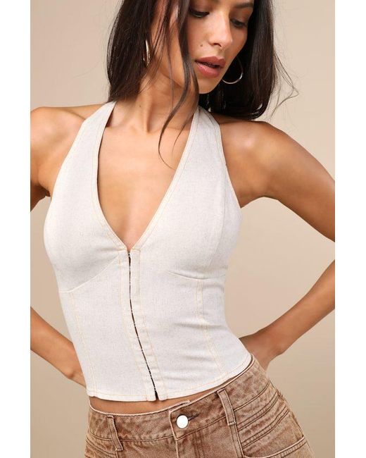 Lulus Brown Astraia Light Heather Hook-And-Eye Halter Top