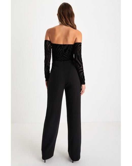 Lulus Black Stunning Occasion Burnout Velvet Off-The-Shoulder Jumpsuit