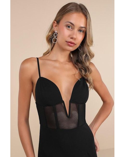 Lulus Black Flirty Mentality Mesh Bustier Bodycon Mini Dress