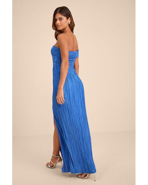 Lulus Blue Poised Performance Plisse One-Shoulder Maxi Dress