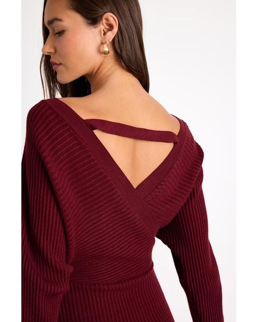 Lulus Red Bixby Ribbed Surplice Bodycon Midi Dress