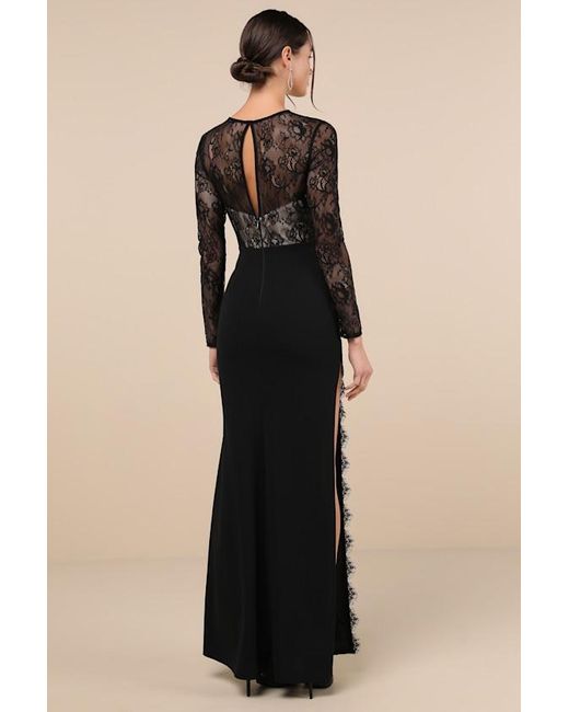 Lulus Black Flawlessly Confident Lace Asymmetrical Cutout Maxi Dress