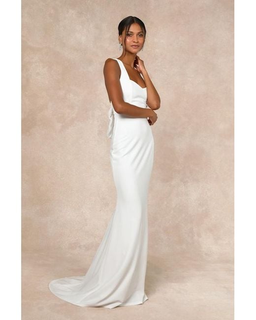 Lulus Natural Romantic Glow Backless Pearl Bow Maxi Dress