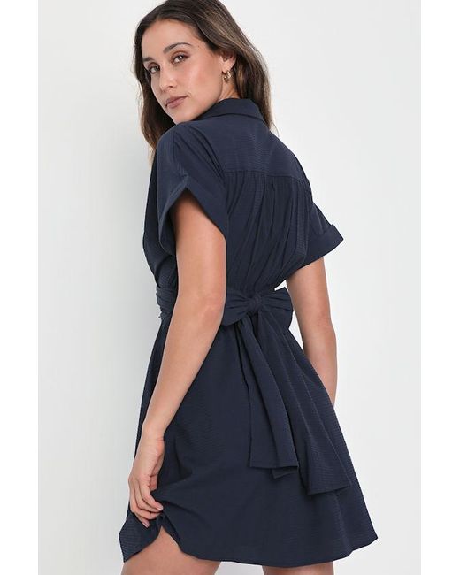 Lulus Blue Breeze By Tie-Back Mini Dress With Pockets