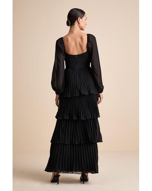 Lulus Black Impactful Elegance Tiered Balloon Sleeve Maxi Dress