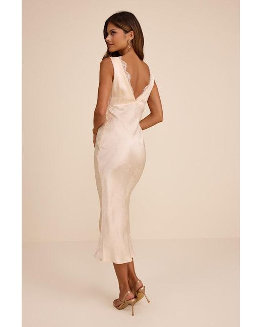 Lulus Natural Marin Blush Satin Jacquard Slip Midi Dress