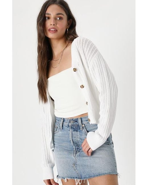Lulus White Fresh Feeling Open Knit Button-Up Cardigan Sweater