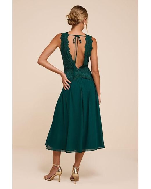 Lulus Green Zooey Lace Backless Midi Dress