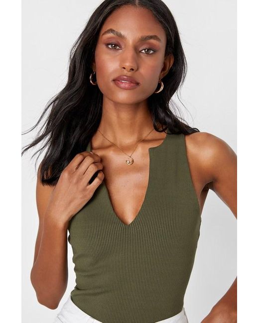 Lulus Green Trendy Endeavor Ribbed Notched Tank Top