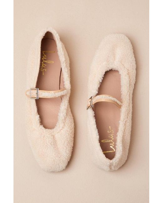 Lulus Eastan Natural Shearling Buckle Ballet Flats