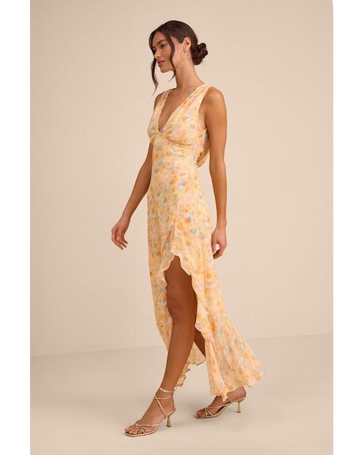Lulus Natural Laraline Multi Floral Ruffled Cowl Back Maxi Dress