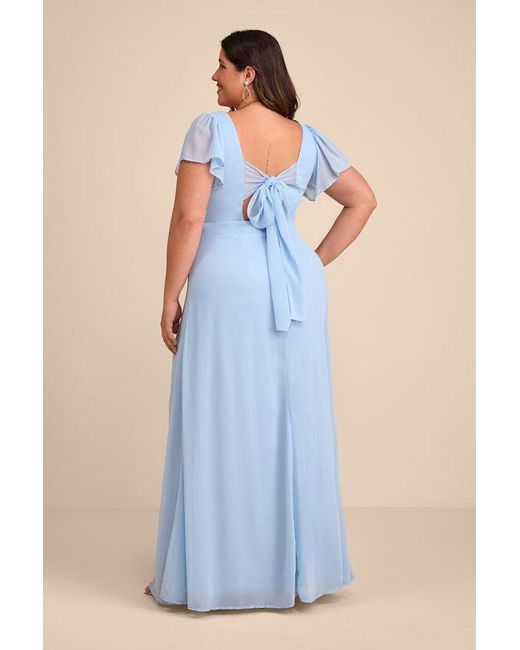 Lulus Blue Simply Delightful Light Tie-Back Flutter Sleeve Maxi Dress