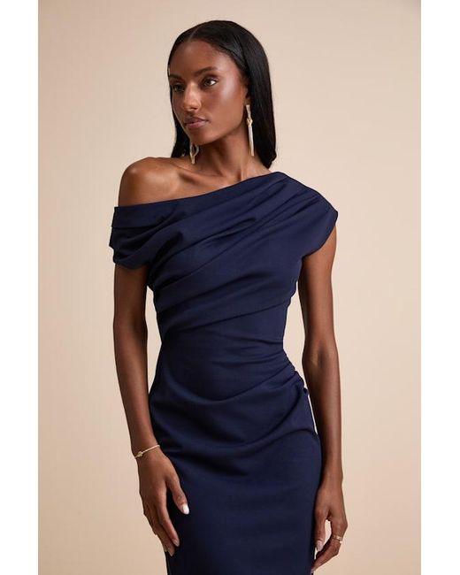 Lulus Blue Janine Asymmetrical Maxi Dress