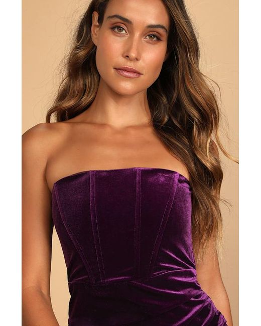 Lulus Blue Glamorous Celebrations Dark Velvet Strapless Tulip Dress