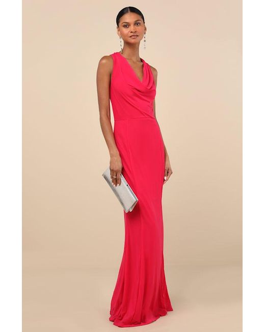 Lulus Red Stunning Mystery Mesh Cowl Back Mermaid Maxi Dress