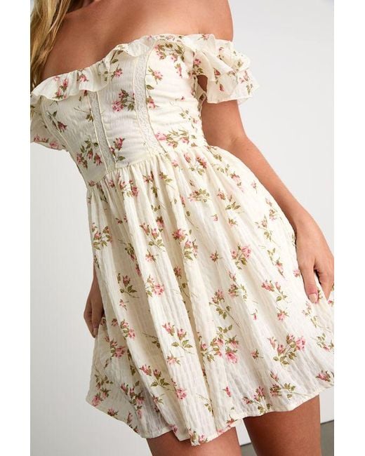 Lulus Natural Velia Floral Textured Flutter Sleeve Mini Dress