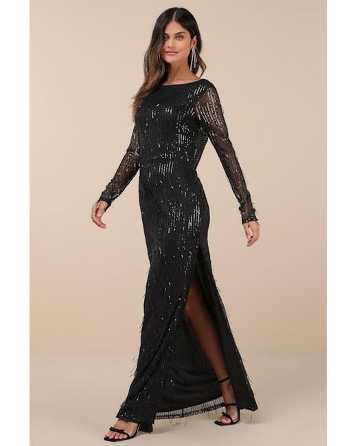 Lulus Blue Glittery Devotion Sequin Fringe Maxi Dress