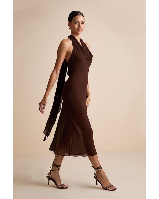 Lulus Brown Eshai Cowl Halter Midi Dress