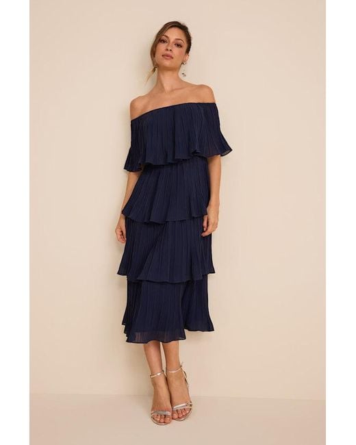 Lulus Blue Gala Ready Off-The-Shoulder Ruffle Midi Dress