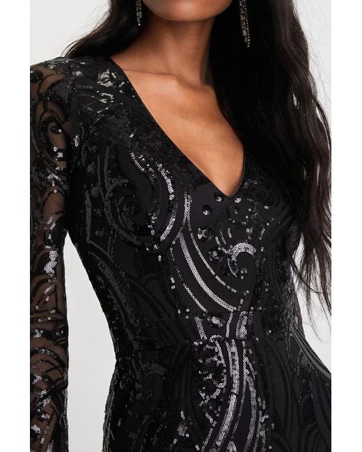 Lulus Black Undeniable Radiance Mesh Sequin Long Sleeve Jumpsuit