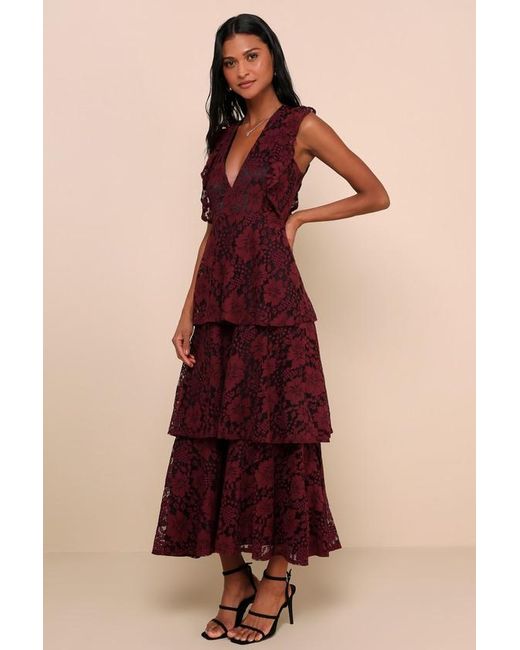Lulus Molinetto Lace Ruffled Tiered Sleeveless Maxi Dress