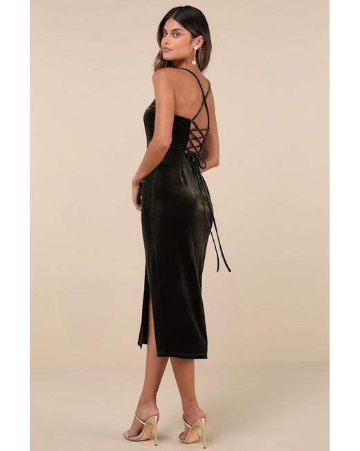Lulus Black Gorgeous Composure Velvet Lace-Up Sleeveless Midi Dress