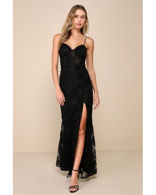 Lulus Natural Sultry Direction Floral Lace Sheer Bustier Maxi Dress