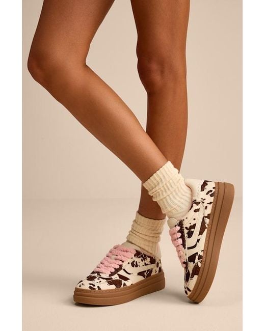 Steve Madden Pink Dodge Multi Cow Print Leather Sneakers