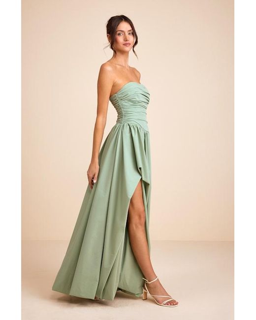 Lulus Green Marilou Strapless Ruched Lace-Up Maxi Dress