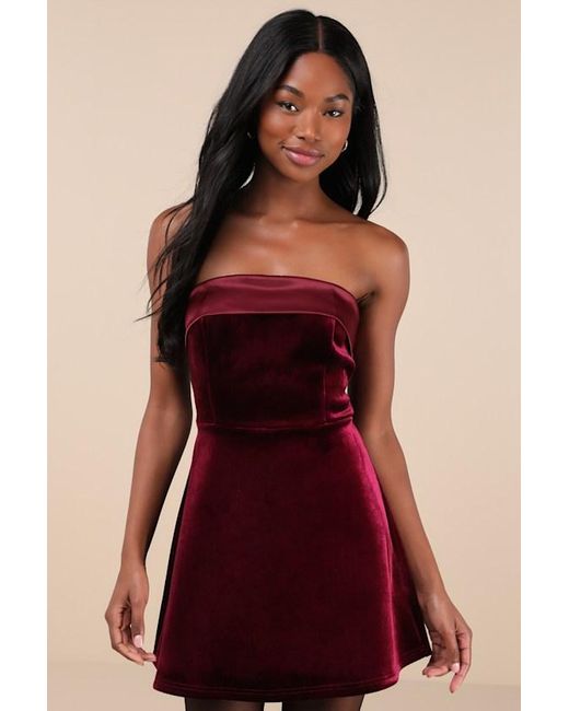Lulus Captivating Admiration Velvet Strapless Mini Dress in Red | Lyst UK