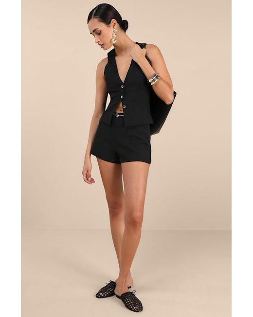 Lulus Black Gracinda Belted Mid-Rise Micro Shorts