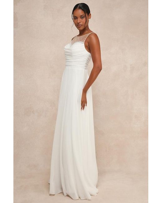 Lulus Natural Legendary Love Beaded Illusion Maxi Dress