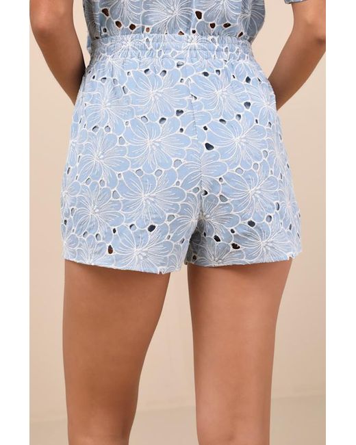 Lulus Blue Aminta Eyelet Embroidered Drawstring Shorts